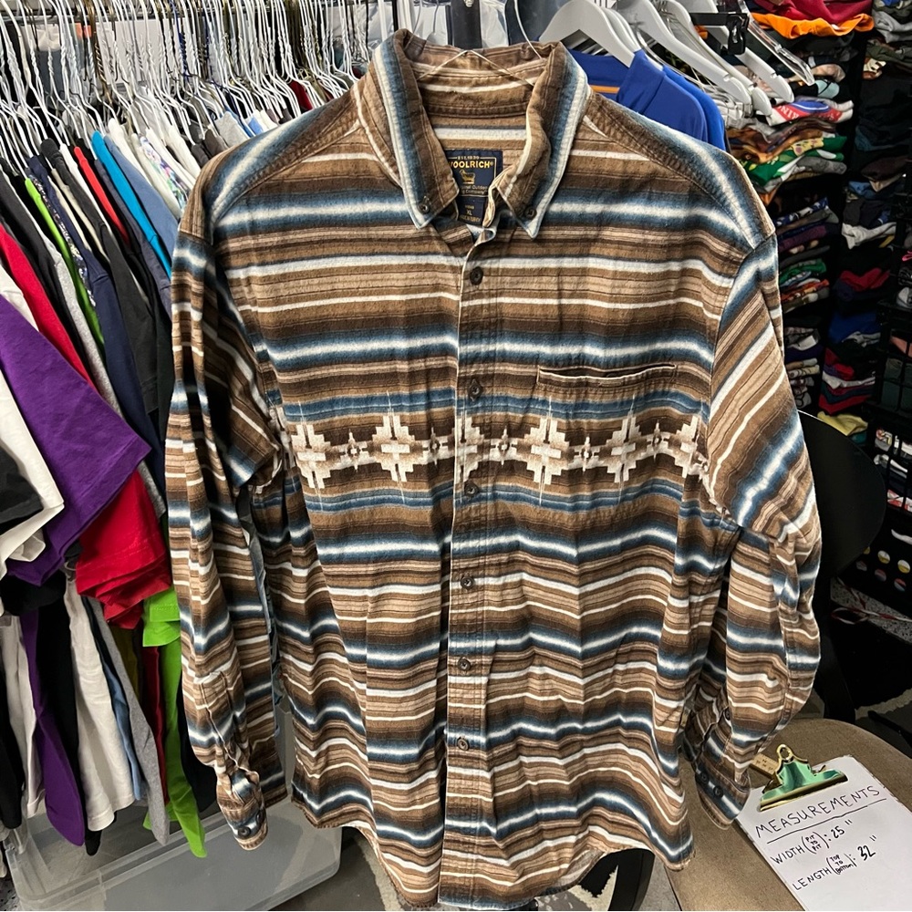 Woolrich Shirt Mens XL Aztec Tribal Striped Flannel Shirt Button Up Long Sleeve